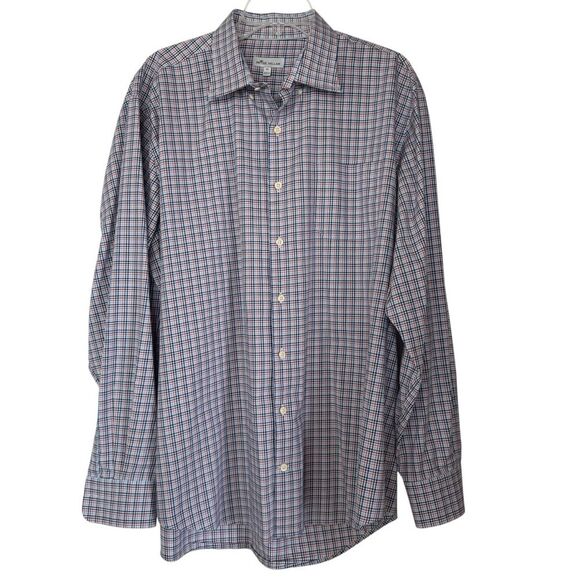 Peter Millar Men’s XL Plaid Button Down Long Sleeve Dress Shirt Blue Red - Picture 5 of 8